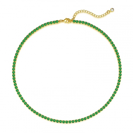 Picture of Wholesale Green Cubic Zirconia Choker Necklace, 18K Gold Plated Brass Women's Simple Stylish Gift Jewelry For Retailer, 38cm(15") + 5cm(2") long, 1 Piece