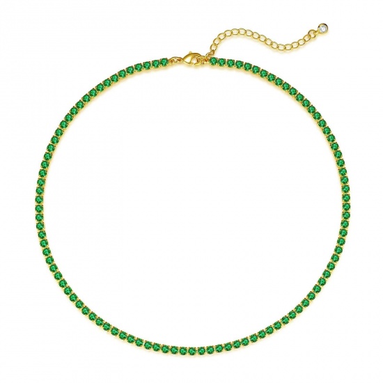 Immagine di Verde Circonio Cubico Collana Gargantiglia All'Ingrosso, Placcato Oro 18K Ottone Donne Semplice Elegante Regalo Gioielli Per Rivenditore, 38cm + 5cm Lunghezza, 1 Pz