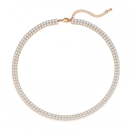 Picture of Wholesale Clear Cubic Zirconia Choker Necklace, 18K Gold Plated Brass Women's Simple Stylish Gift Jewelry For Retailer, 38cm(15") + 5cm(2") long, 1 Piece