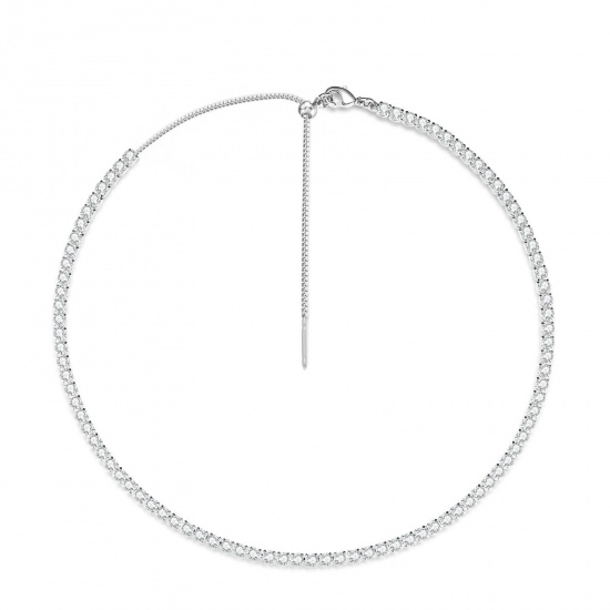 Immagine di Trasparente Circonio Cubico Collana Gargantiglia All'Ingrosso, Platino Placcato Ottone Donne Semplice Elegante Regalo Gioielli Per Rivenditore, 38cm + 5cm Lunghezza, 1 Pz