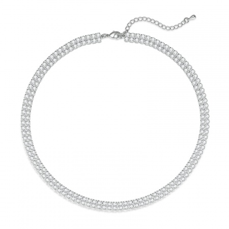 Picture of Wholesale Clear Cubic Zirconia Choker Necklace, Platinum Plated Brass Women's Simple Stylish Gift Jewelry For Retailer, 38cm(15") + 5cm(2") long, 1 Piece