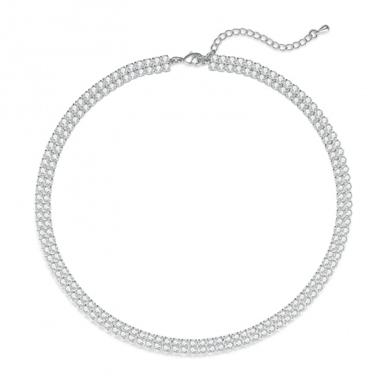 Immagine di Trasparente Circonio Cubico Collana Gargantiglia All'Ingrosso, Platino Placcato Ottone Donne Semplice Elegante Regalo Gioielli Per Rivenditore, 38cm + 5cm Lunghezza, 1 Pz