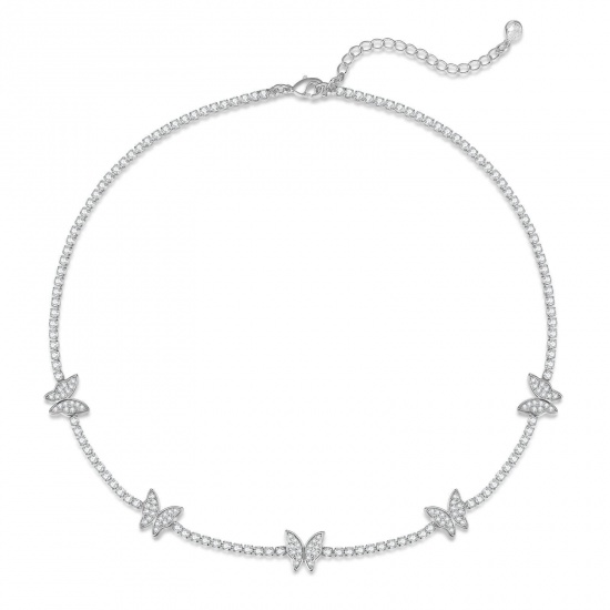 Immagine di Farfalla Trasparente Circonio Cubico Collana Gargantiglia All'Ingrosso, Platino Placcato Ottone Donne Semplice Elegante Regalo Gioielli Per Rivenditore, 38cm + 5cm Lunghezza, 1 Pz
