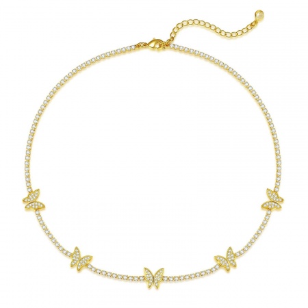 Picture of Wholesale Butterfly Clear Cubic Zirconia Choker Necklace, 18K Gold Plated Brass Women's Simple Stylish Gift Jewelry For Retailer, 38cm(15") + 5cm(2") long, 1 Piece