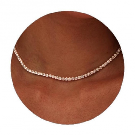 Immagine di Trasparente Circonio Cubico Collana Gargantiglia All'Ingrosso, Placcato Oro 18K Ottone Donne Semplice Elegante Regalo Gioielli Per Rivenditore, 38cm + 5cm Lunghezza, 1 Pz