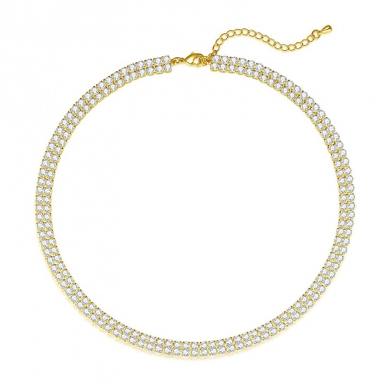 Immagine di Trasparente Circonio Cubico Collana Gargantiglia All'Ingrosso, Placcato Oro 18K Ottone Donne Semplice Elegante Regalo Gioielli Per Rivenditore, 38cm + 5cm Lunghezza, 1 Pz