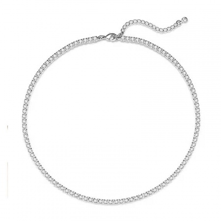 Picture of Wholesale Clear Cubic Zirconia Choker Necklace, Platinum Plated Brass Women's Simple Stylish Gift Jewelry For Retailer, 38cm(15") + 5cm(2") long, 1 Piece