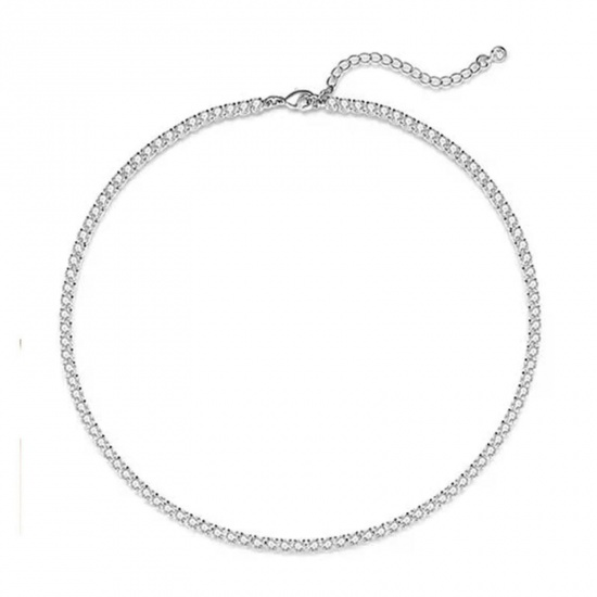 Immagine di Trasparente Circonio Cubico Collana Gargantiglia All'Ingrosso, Platino Placcato Ottone Donne Semplice Elegante Regalo Gioielli Per Rivenditore, 38cm + 5cm Lunghezza, 1 Pz
