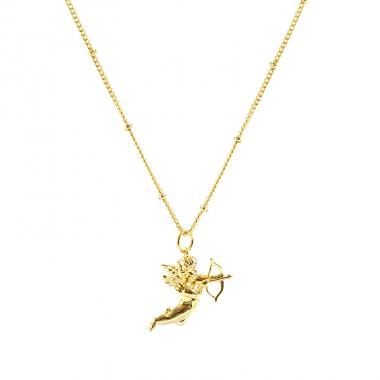 Bild von Großhandel Amor Engel 3D Anhänger Halskette, 18K Echtgold plattiert Messing Panzerkette Kette, Frauen Umweltfreundlich Religiös Retro Geschenk Schmuck für Einzelhändler, 45cm + 5cm lang, 1 Strang