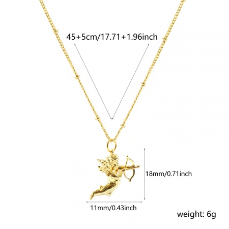 Picture of Wholesale Cupid Angel 3D Pendant Charm Necklace, 18K Real Gold Plated Brass Curb Link Chain, Women's Eco-friendly Religious Retro Gift Jewelry For Retailer, 45cm(17.7") + 5cm(2") long, 1 Piece