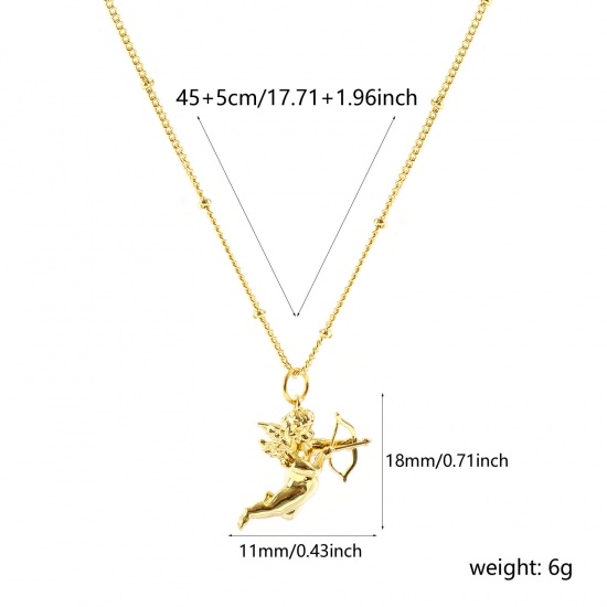 Bild von Großhandel Amor Engel 3D Anhänger Halskette, 18K Echtgold plattiert Messing Panzerkette Kette, Frauen Umweltfreundlich Religiös Retro Geschenk Schmuck für Einzelhändler, 45cm + 5cm lang, 1 Strang