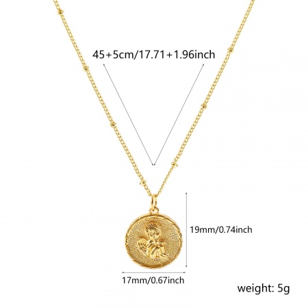 Picture of Wholesale Round Disc Angel Pendant Charm Necklace, 18K Real Gold Plated Brass Curb Link Chain, Women's Eco-friendly Religious Retro Gift Jewelry For Retailer, 45cm(17.7") + 5cm(2") long, 1 Piece