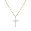 Picture of Wholesale Cross Clear Cubic Zirconia Pendant Charm Necklace, 18K Gold Plated Brass Link Cable Chain, Women's Religious Simple & Casual Gift Jewelry For Retailer, 45cm(17.7") + 5cm(2") long, 1 Piece