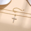 Picture of Wholesale Cross Clear Cubic Zirconia Pendant Charm Necklace, 18K Gold Plated Brass Link Cable Chain, Women's Religious Simple & Casual Gift Jewelry For Retailer, 45cm(17.7") + 5cm(2") long, 1 Piece