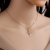 Picture of Wholesale Cross Clear Cubic Zirconia Pendant Charm Necklace, 18K Gold Plated Brass Link Cable Chain, Women's Religious Simple & Casual Gift Jewelry For Retailer, 45cm(17.7") + 5cm(2") long, 1 Piece