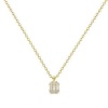 Picture of Wholesale Rectangle Clear Cubic Zirconia Pendant Charm Necklace, 18K Gold Plated Brass Link Cable Chain, Women's Simple Stylish Gift Jewelry For Retailer, 40cm(15.7") + 5cm(2") long, 1 Piece