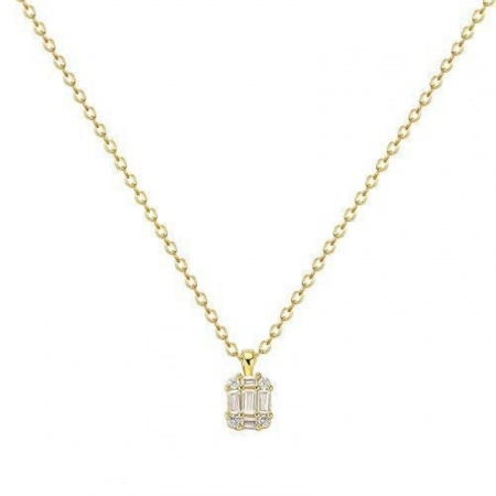 Picture of Wholesale Rectangle Clear Cubic Zirconia Pendant Charm Necklace, 18K Gold Plated Brass Link Cable Chain, Women's Simple Stylish Gift Jewelry For Retailer, 40cm(15.7") + 5cm(2") long, 1 Piece