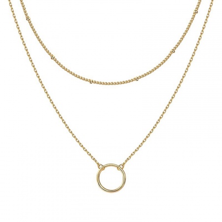 Picture of Wholesale Circle Ring Layered Stackable Necklace Set, 14K Gold Plated Brass Women's Simple Ins Style Gift Jewelry For Retailer, 45cm(17.7") + 5cm(2") long, 1 Set ( 2 PCs/Set)