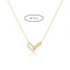 Picture of Wholesale Circle Ring Clear Cubic Zirconia Pendant Charm Necklace, 14K Gold Plated Brass Link Cable Chain, Women's Simple Stylish Gift Jewelry For Retailer, 40cm(15.7") + 5cm(2") long, 1 Piece