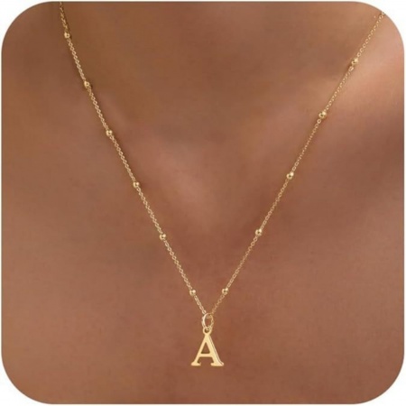 Picture of Wholesale Capital Alphabet Initial Letter Message " A " Pendant Charm Necklace, 18K Gold Plated Brass Ball Chain, Women's Simple Dainty Gift Jewelry For Retailer, 40cm(15.7") + 5cm(2") long, 1 Piece