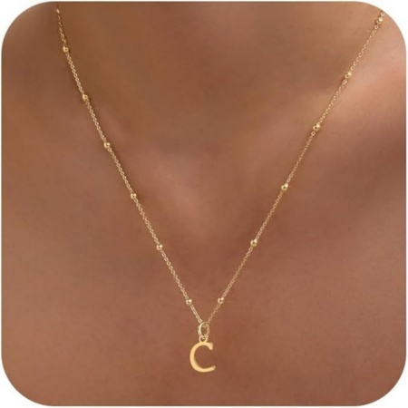 Picture of Wholesale Capital Alphabet Initial Letter Message " C " Pendant Charm Necklace, 18K Gold Plated Brass Ball Chain, Women's Simple Dainty Gift Jewelry For Retailer, 40cm(15.7") + 5cm(2") long, 1 Piece