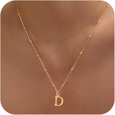 Picture of Wholesale Capital Alphabet Initial Letter Message " D " Pendant Charm Necklace, 18K Gold Plated Brass Ball Chain, Women's Simple Dainty Gift Jewelry For Retailer, 40cm(15.7") + 5cm(2") long, 1 Piece
