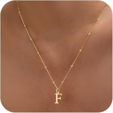 Picture of Wholesale Capital Alphabet Initial Letter Message " F " Pendant Charm Necklace, 18K Gold Plated Brass Ball Chain, Women's Simple Dainty Gift Jewelry For Retailer, 40cm(15.7") + 5cm(2") long, 1 Piece