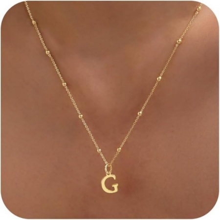 Picture of Wholesale Capital Alphabet Initial Letter Message " G " Pendant Charm Necklace, 18K Gold Plated Brass Ball Chain, Women's Simple Dainty Gift Jewelry For Retailer, 40cm(15.7") + 5cm(2") long, 1 Piece