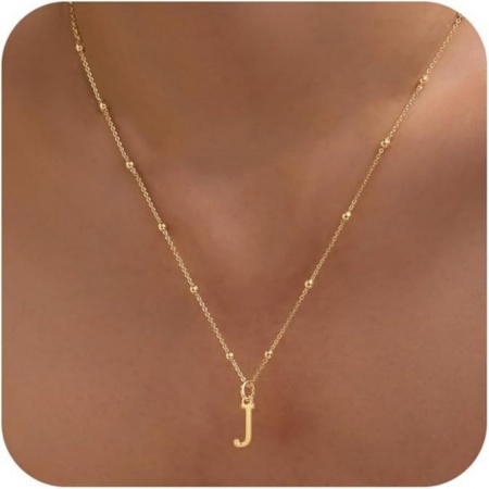 Picture of Wholesale Capital Alphabet Initial Letter Message " J " Pendant Charm Necklace, 18K Gold Plated Brass Ball Chain, Women's Simple Dainty Gift Jewelry For Retailer, 40cm(15.7") + 5cm(2") long, 1 Piece