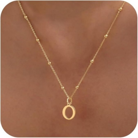 Picture of Wholesale Capital Alphabet Initial Letter Message " O " Pendant Charm Necklace, 18K Gold Plated Brass Ball Chain, Women's Simple Dainty Gift Jewelry For Retailer, 40cm(15.7") + 5cm(2") long, 1 Piece