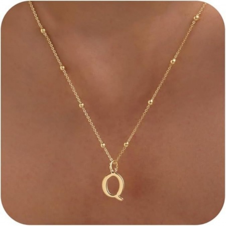 Picture of Wholesale Capital Alphabet Initial Letter Message " Q " Pendant Charm Necklace, 18K Gold Plated Brass Ball Chain, Women's Simple Dainty Gift Jewelry For Retailer, 40cm(15.7") + 5cm(2") long, 1 Piece