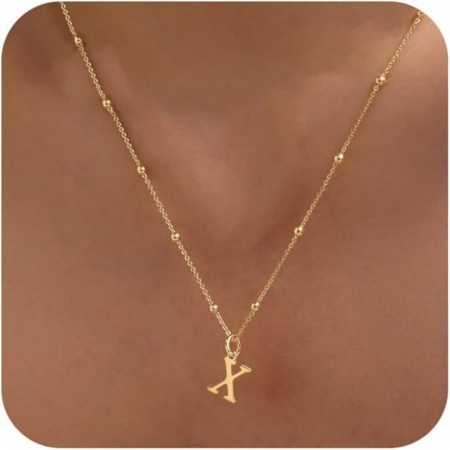 Picture of Wholesale Capital Alphabet Initial Letter Message " X " Pendant Charm Necklace, 18K Gold Plated Brass Ball Chain, Women's Simple Dainty Gift Jewelry For Retailer, 40cm(15.7") + 5cm(2") long, 1 Piece
