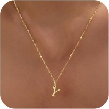 Picture of Wholesale Capital Alphabet Initial Letter Message " Y " Pendant Charm Necklace, 18K Gold Plated Brass Ball Chain, Women's Simple Dainty Gift Jewelry For Retailer, 40cm(15.7") + 5cm(2") long, 1 Piece