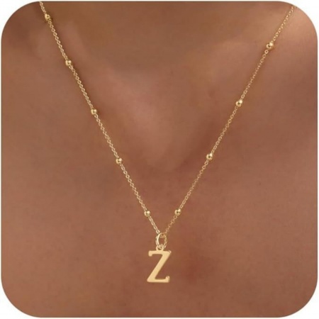 Picture of Wholesale Capital Alphabet Initial Letter Message " Z " Pendant Charm Necklace, 18K Gold Plated Brass Ball Chain, Women's Simple Dainty Gift Jewelry For Retailer, 40cm(15.7") + 5cm(2") long, 1 Piece