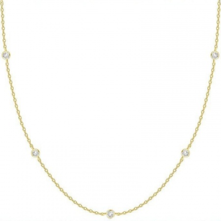 Picture of Wholesale Clear Cubic Zirconia Link Cable Chain Station Necklace, 18K Gold Plated Brass, Women's Simple Stylish Gift Jewelry For Retailer, 40cm(15.7") + 5cm(2") long, 1 Piece