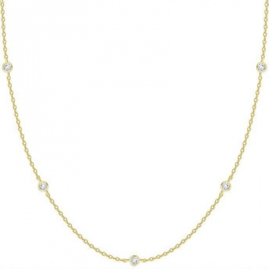 Picture of Wholesale Clear Cubic Zirconia Link Cable Chain Station Necklace, 18K Gold Plated Brass, Women's Simple Stylish Gift Jewelry For Retailer, 40cm(15.7") + 5cm(2") long, 1 Piece