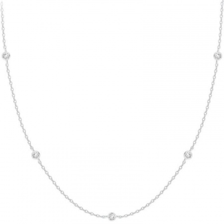 Picture of Wholesale Clear Cubic Zirconia Link Cable Chain Station Necklace, Silver Plated Brass, Women's Simple Stylish Gift Jewelry For Retailer, 40cm(15.7") + 5cm(2") long, 1 Piece