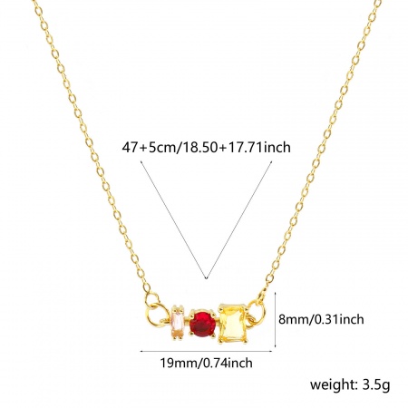 Imagen de Geométrico Multicolor Circón Artificial Collar con Colgante Al Por Mayor, 18K Oro Real Chapado Latón Cadena de Cable Cruz, Mujeres Respetuoso del Medio Ambiente Elegante Estilo Ins Regalo Joyería Para Minorista, 47cm + 5cm longitud, 1 Unidad