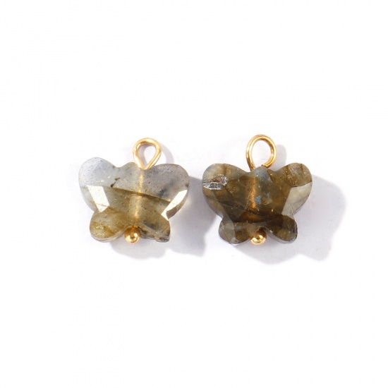 Imagen de 2 Unidades Respetuoso del Medio Ambiente Gema & Latón Insecto Colgantes Al Por Mayor 18K Oro Real Chapado gris Oscuro Mariposa Sección 10mm x 10mm