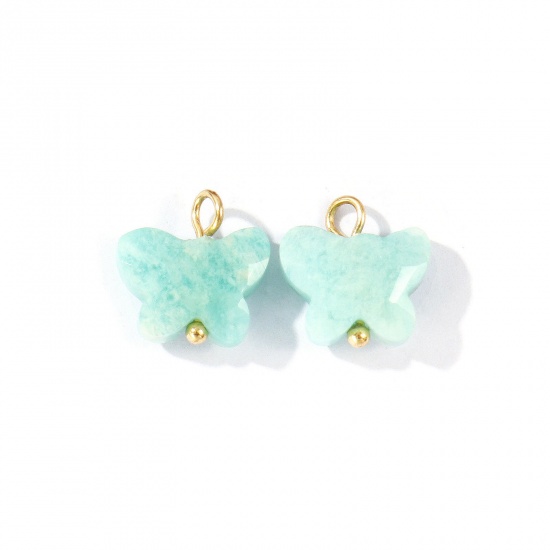 Imagen de 2 Unidades Respetuoso del Medio Ambiente Gema & Latón Insecto Colgantes Al Por Mayor 18K Oro Real Chapado Verde Azul Mariposa Sección 10mm x 10mm