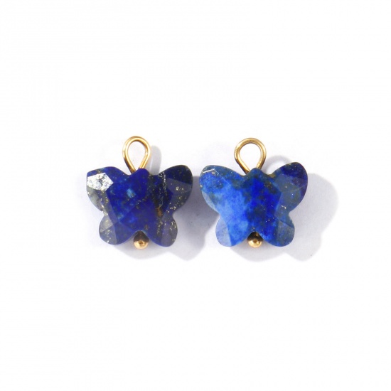 Imagen de 2 Unidades Respetuoso del Medio Ambiente Gema & Latón Insecto Colgantes Al Por Mayor 18K Oro Real Chapado Azul Oscuro Mariposa Sección 10mm x 10mm