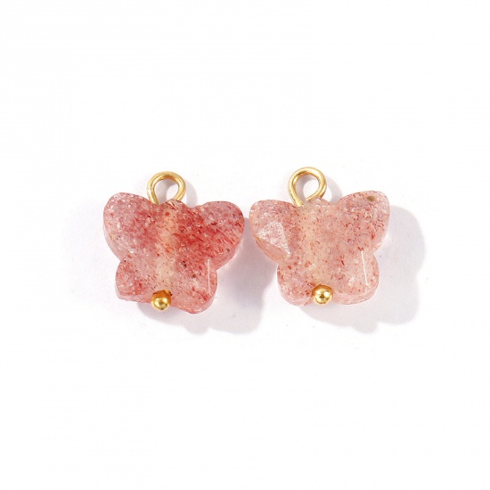 Imagen de 2 Unidades Respetuoso del Medio Ambiente Gema & Latón Insecto Colgantes Al Por Mayor 18K Oro Real Chapado Rosado Mariposa Sección 10mm x 10mm