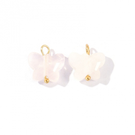Imagen de 2 Unidades Respetuoso del Medio Ambiente Gema & Latón Insecto Colgantes Al Por Mayor 18K Oro Real Chapado Color rosa Mariposa Sección 10mm x 10mm