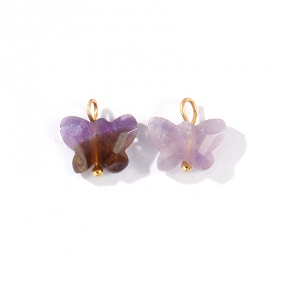 Imagen de 2 Unidades Respetuoso del Medio Ambiente Gema & Latón Insecto Colgantes Al Por Mayor 18K Oro Real Chapado Púrpura Mariposa Sección 10mm x 10mm