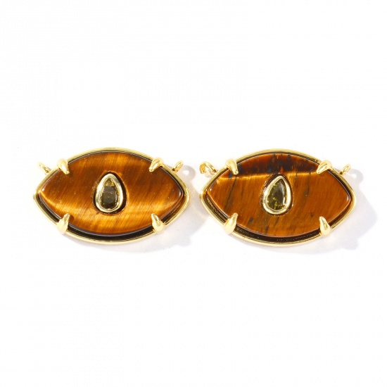 Imagen de 1 Unidad Respetuoso del Medio Ambiente Gema & Latón Colgantes Al Por Mayor 18K Oro Real Chapado Marrón Oliva Ojo Verde Olivo Circón Artificial 22mm x 12mm