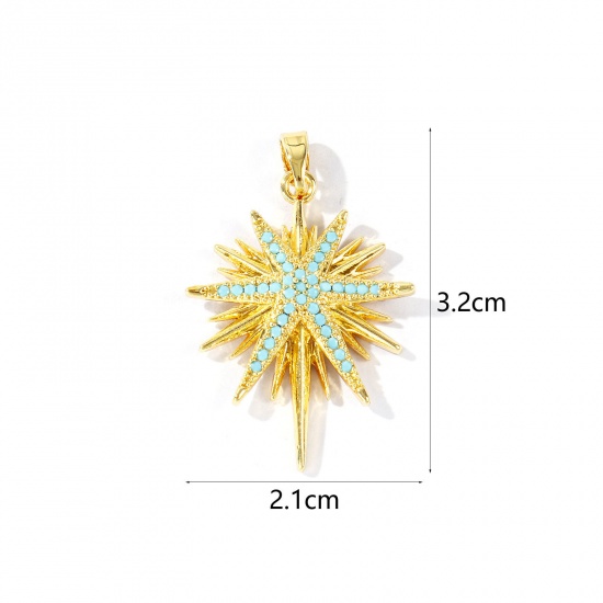 Imagen de 2 Unidades Latón Galaxia Colgantes Al Por Mayor 18K Oro Real Chapado Estrella Azul Circón Artificial 3.2cm x 2.1cm