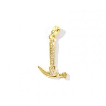 Picture of 2 PCs Eco-friendly Brass Charm Pendant Wholesale 18K Real Gold Plated Hammer Micro Pave Clear Cubic Zirconia 26mm x 14mm