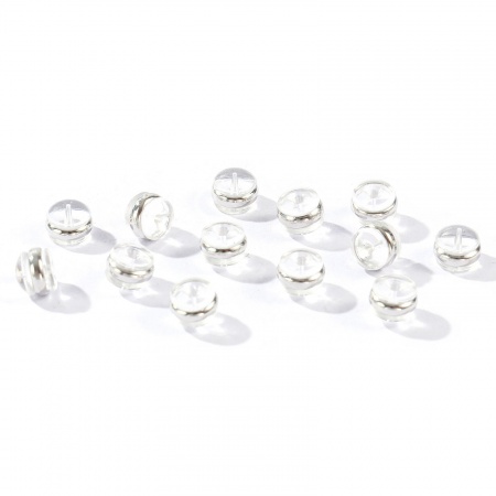 Picture of 50 PCs Brass & Silicone Ear Nuts Post Stopper Earring Findings Wholesale Real Platinum Plated 6mm x 5mm