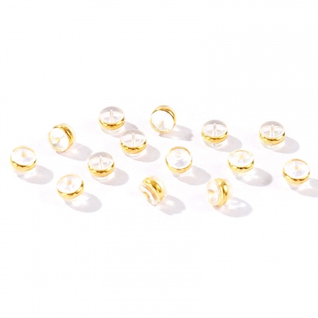Picture of 50 PCs Brass & Silicone Ear Nuts Post Stopper Earring Findings Wholesale 18K Real Gold Plated 6mm x 5mm