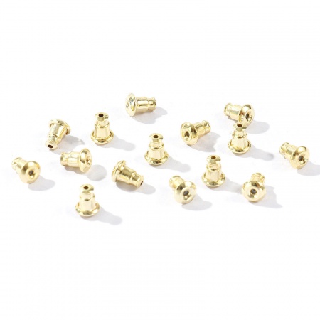 Picture of 50 PCs Brass Ear Nuts Post Stopper Earring Findings Wholesale 14K Real Gold Plated 6mm x 4.5mm